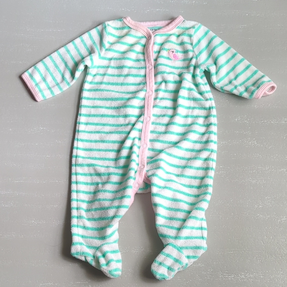 Carter's Striped PJs Footie Girls Size 3M‎ Pink Bird